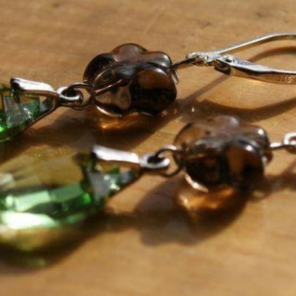 Smoky Quartz & Crystal Flower Earrings - Picture 5 of 5